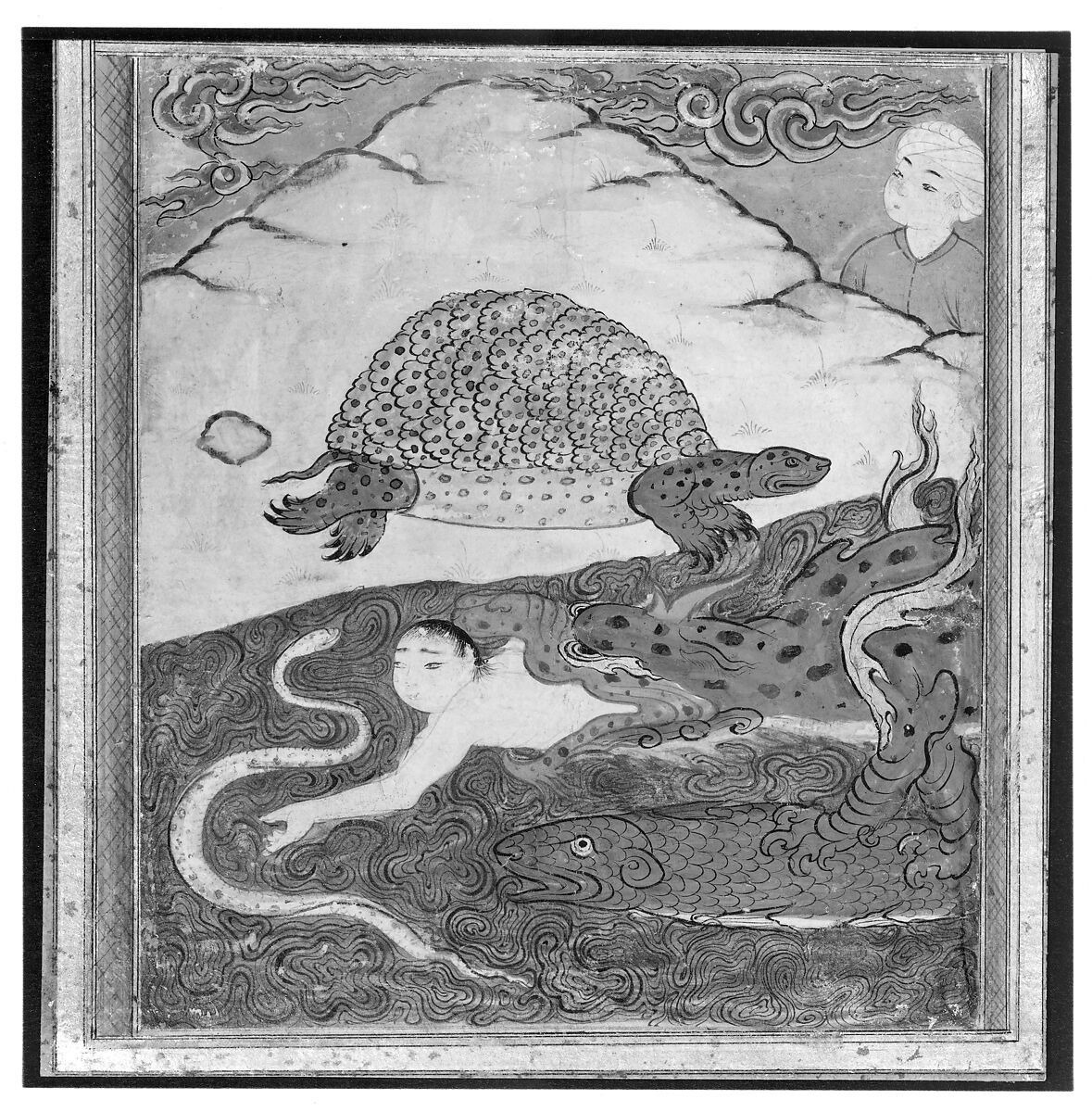 "The Tortoise", Folio from an `Aja'ib al-Makhluqat (Wonders of Creation) of Qazwini, Zakaria bin Muhammad bin Mahmud Abu Yahya Qazwini (ca. 1203–83), Opaque watercolor and gold on paper