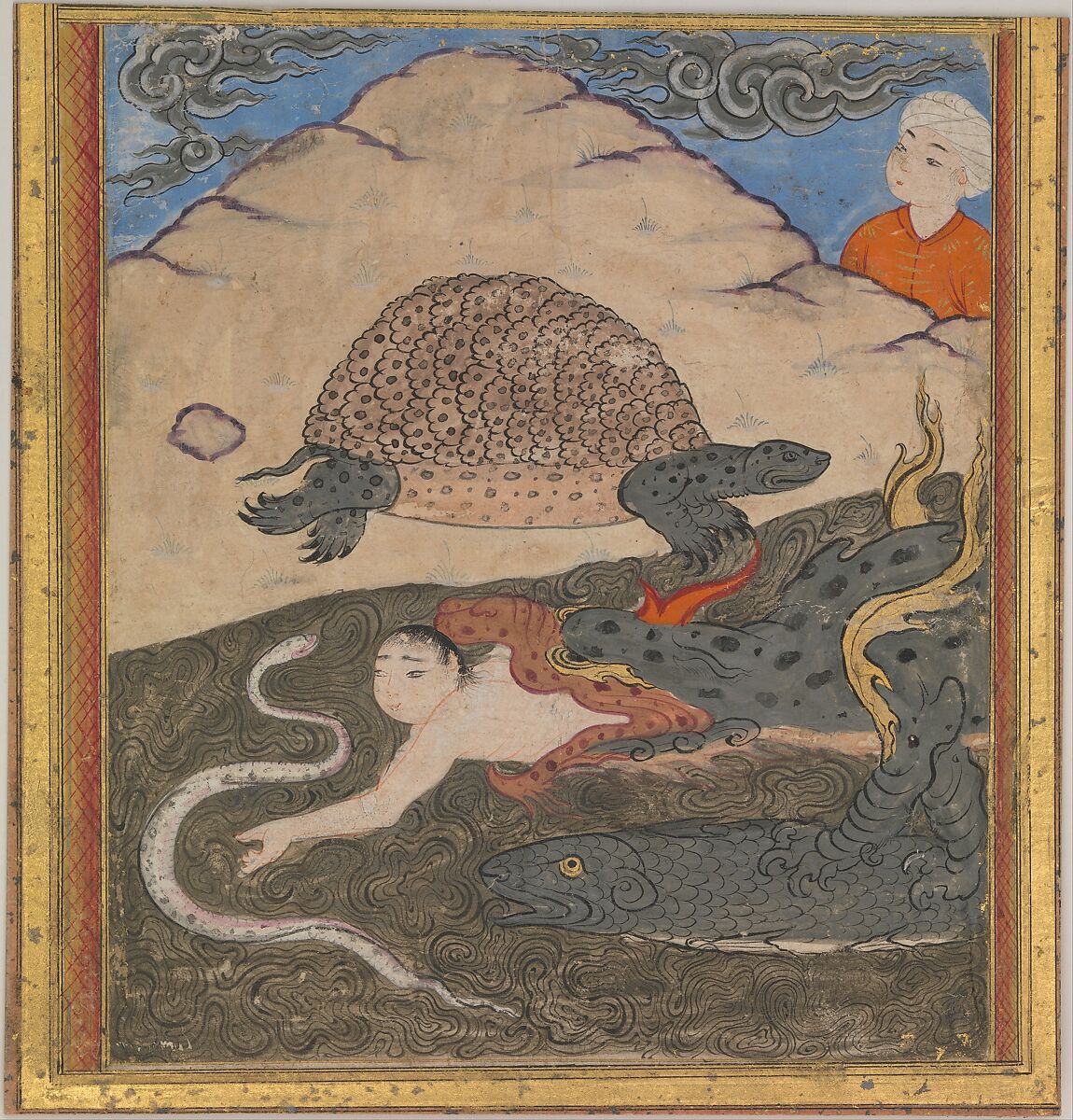 "The Tortoise", Folio from an `Aja'ib al-Makhluqat (Wonders of Creation) of Qazwini, Zakaria bin Muhammad bin Mahmud Abu Yahya Qazwini (ca. 1203–83), Opaque watercolor and gold on paper 