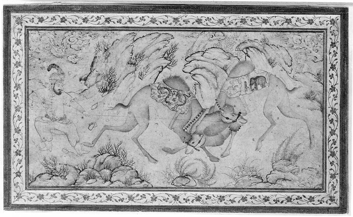 Two Camels Fighting, Ink, watercolor, and gold on paper