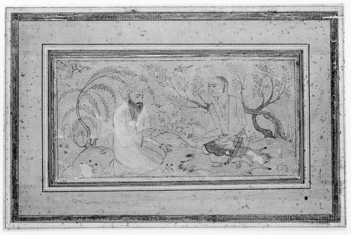 Visit to a Hermit, Ink, watercolor, and gold on paper