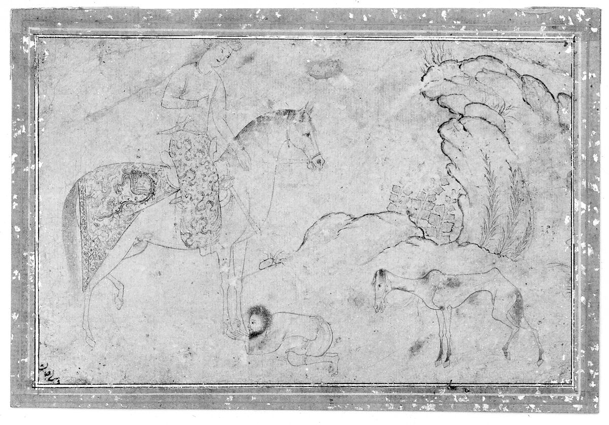 The Prince and the Petitioner, Attributed to Vali Jan (Iranian, born Tabriz), Ink and gold on paper