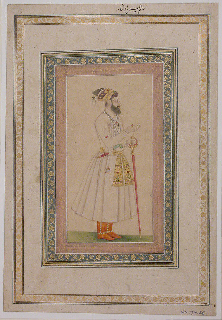 Portrait of the Emperor Aurangzeb, Ink, opaque watercolor, and gold on paper 