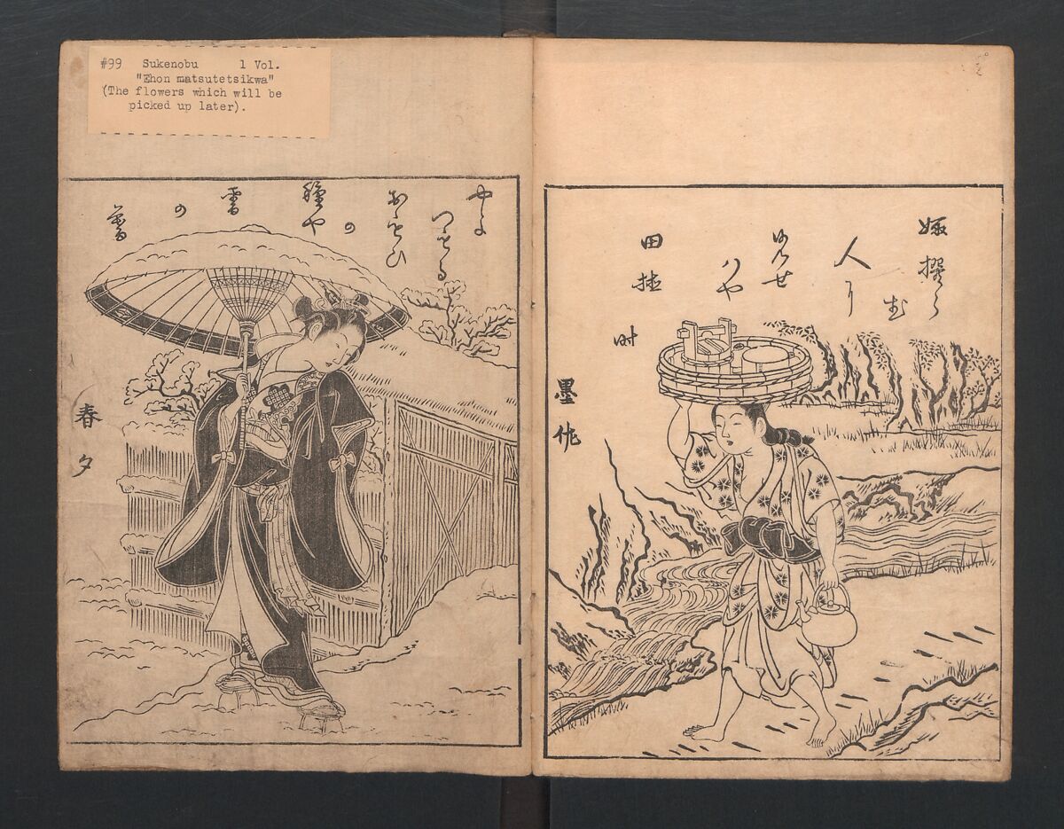 Picture Book: Flowers Yet to be Picked (Ehon Suetsumuhana)  絵本末摘花, Nishikawa Sukenobu 西川祐信 (Japanese, 1671–1750), Woodblock printed book; ink and color on paper, Japan