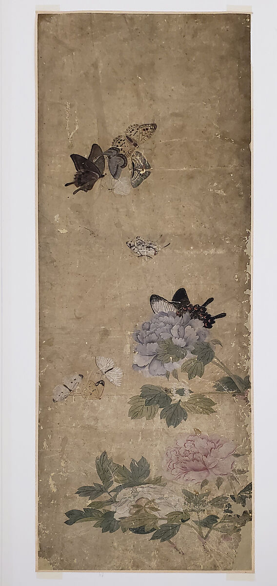 Butterflies and Peonies, Attributed to Nam Gye-u (Korean, 1811–1890) (artist name: Ilho), Ink and color on silk, Korea 