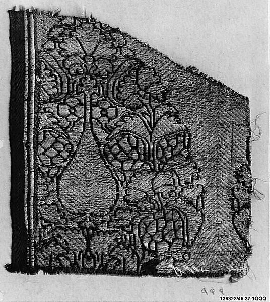 Textile Fragment, Silk and metal wrapped thread; brocaded 