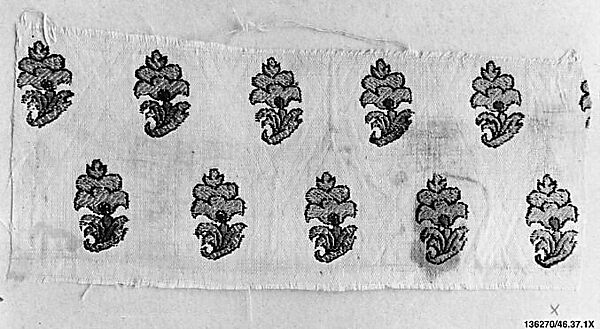 Textile Fragment, Silk and metal wrapped thread; brocaded 