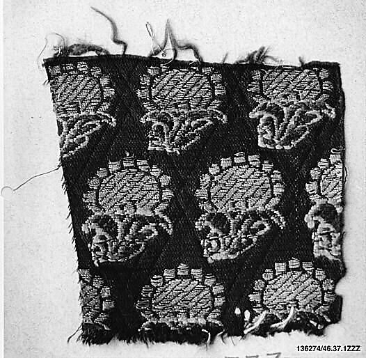 Textile Fragment, Silk and metal wrapped thread; brocaded 