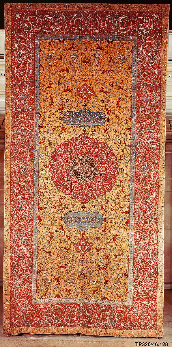 The Anhalt Medallion Carpet, Cotton (warp), silk (weft), wool (pile); asymmetrically knotted pile