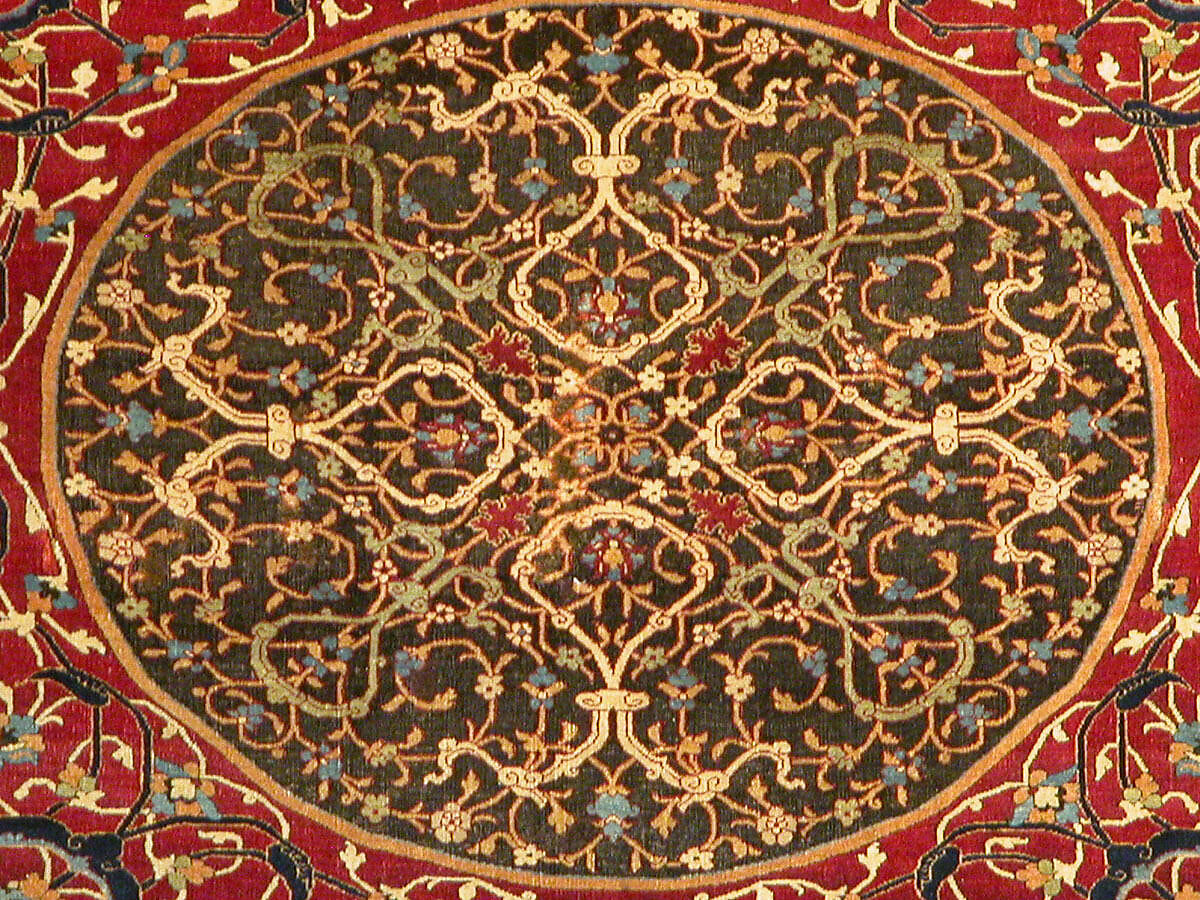 The Anhalt Medallion Carpet, Cotton (warp), silk (weft), wool (pile); asymmetrically knotted pile