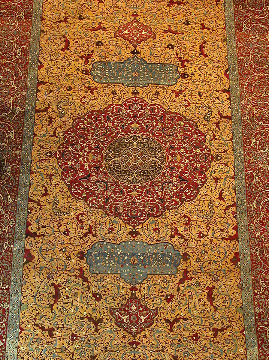 The Anhalt Medallion Carpet, Cotton (warp), silk (weft), wool (pile); asymmetrically knotted pile