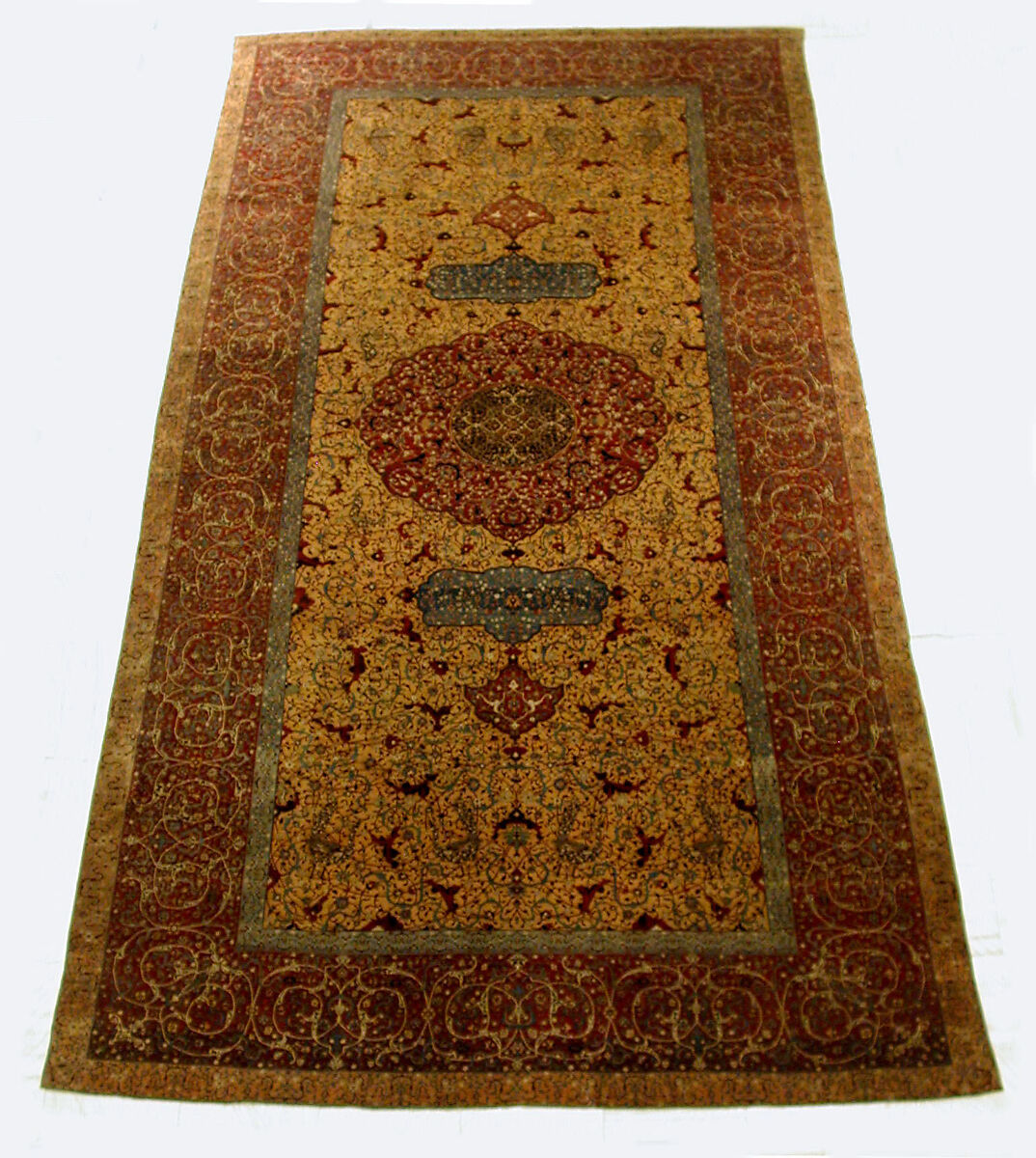 The Anhalt Medallion Carpet, Cotton (warp), silk (weft), wool (pile); asymmetrically knotted pile