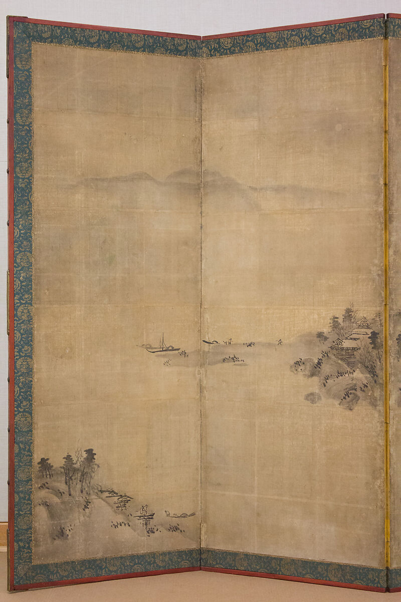 Landscape, Follower of Sesson Shūkei (ca. 1504–ca. 1589), Six-panel folding screen; ink on paper, Japan