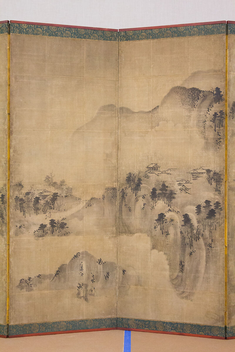 Landscape, Follower of Sesson Shūkei (ca. 1504–ca. 1589), Six-panel folding screen; ink on paper, Japan