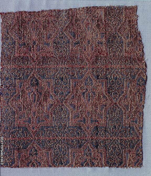 Textile Fragment from the Chasuble of San Valerius, Silk, gilt animal substrate around a silk core; taqueté