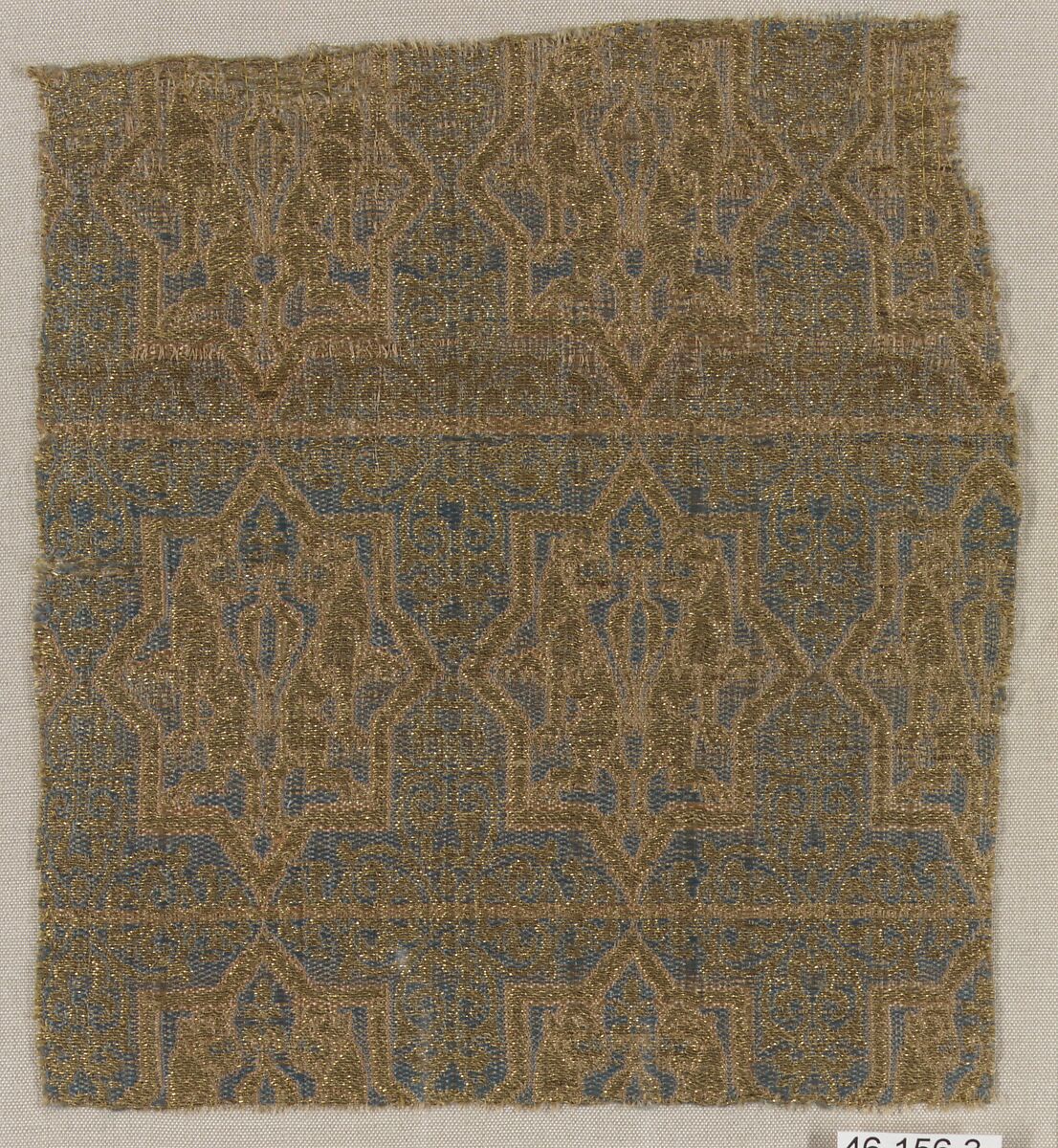 Textile Fragment from the Chasuble of San Valerius, Silk, gilt animal substrate around a silk core; taqueté