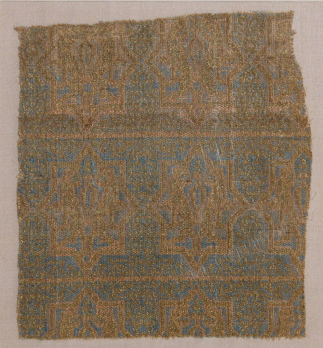Textile Fragment from the Chasuble of San Valerius, Silk, gilt animal substrate around a silk core; taqueté