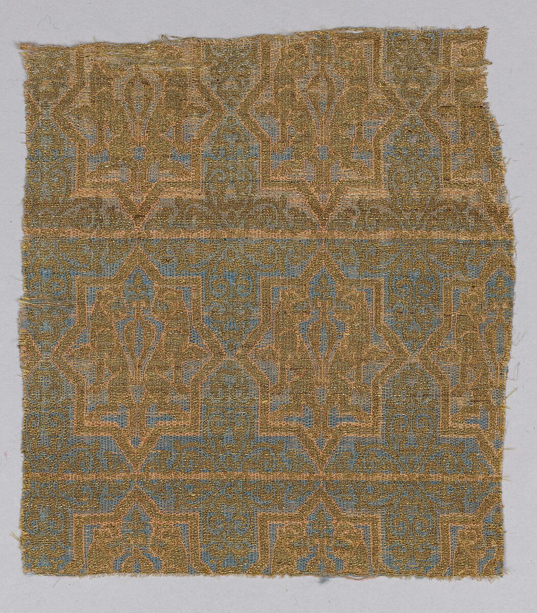 Textile Fragment from the Chasuble of San Valerius, Silk, gilt animal substrate around a silk core; taqueté 