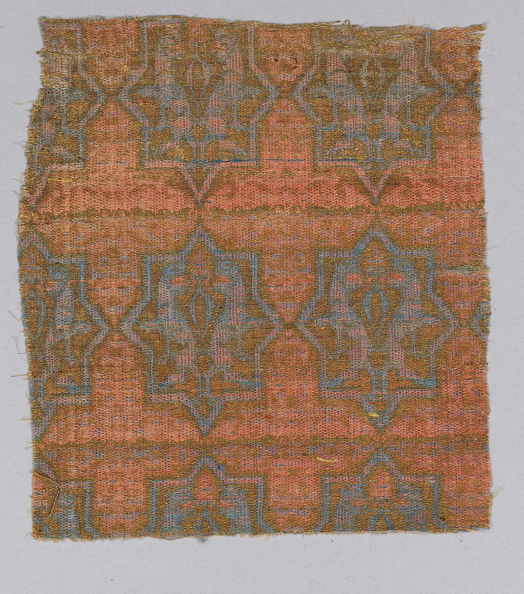 Textile Fragment from the Chasuble of San Valerius, Silk, gilt animal substrate around a silk core; taqueté