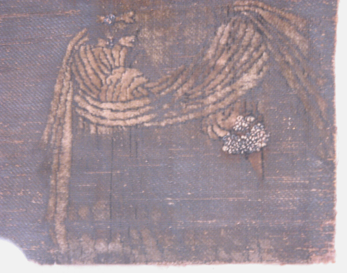 A Young Man Attending to a Falcon, Silk, metal wrapped thread, and continuous floats of flat metal thread; cut and voided velvet, bouclé