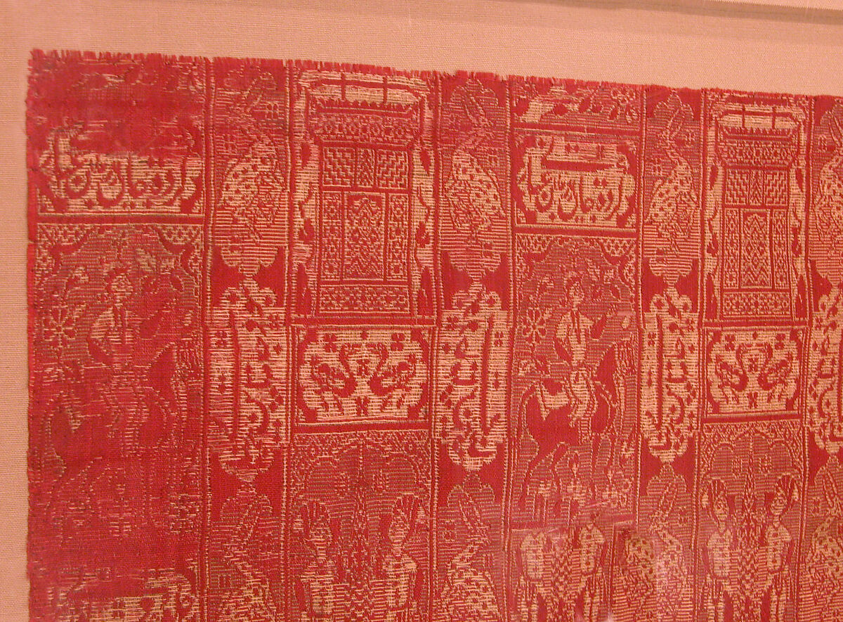 Textile Depicting a Scene from Nizami's Khamsa, Nizami (present-day Azerbaijan, Ganja 1141–1209 Ganja), Silk, metal wrapped thread; double-weave