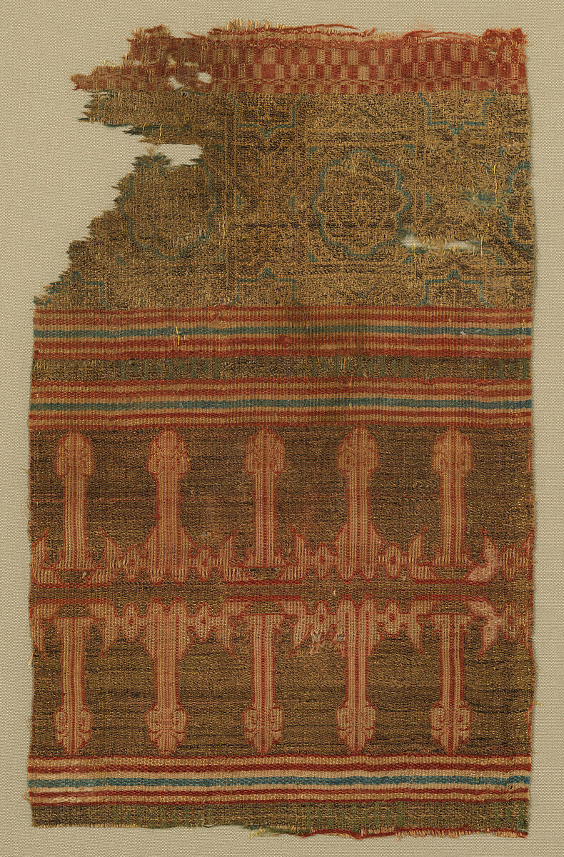 Textile Fragment from the Tomb of Don Felipe, Silk, linen, metal wrapped thread; taqueté