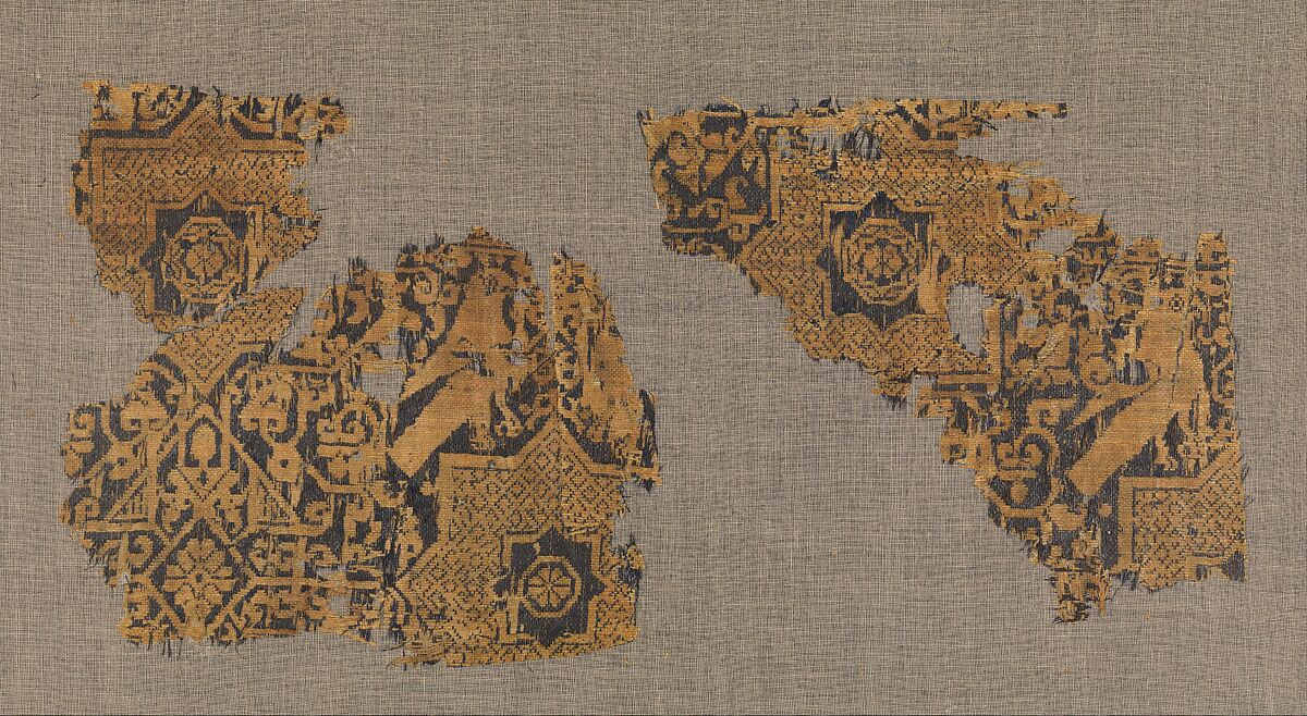 Textile with a Pattern of Stars and Birds, Originally from a Cap, Silk; samite 