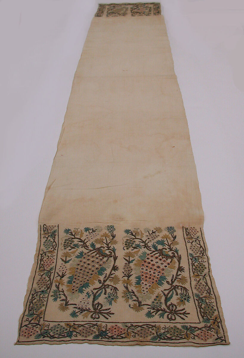 Sash, Linen, silk, metal-wrapped thread, and tinsel; plain-weave and embroidery