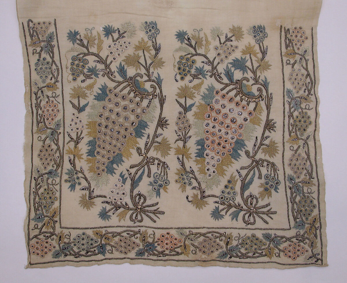 Sash, Linen, silk, metal-wrapped thread, and tinsel; plain-weave and embroidery