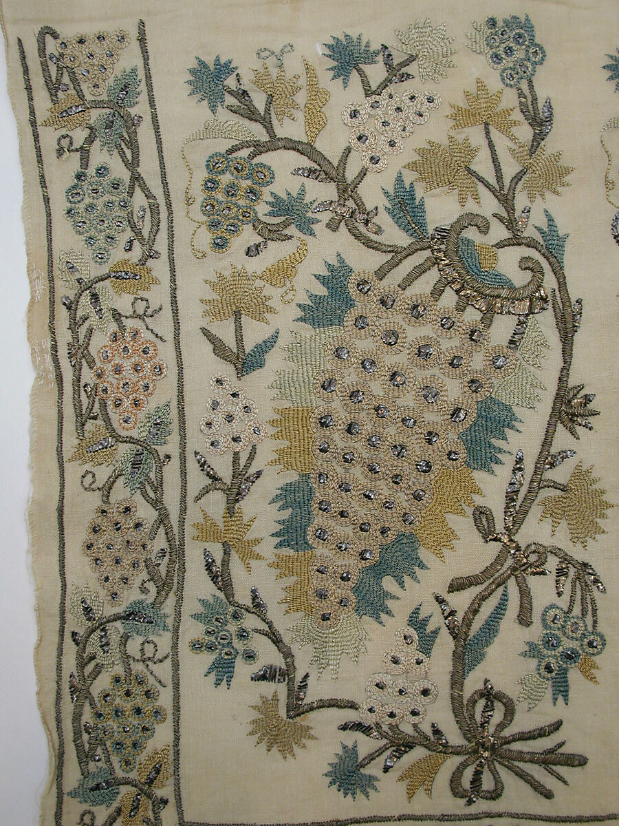 Sash, Linen, silk, metal-wrapped thread, and tinsel; plain-weave and embroidery