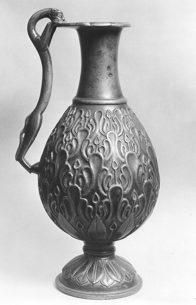 Ewer with a Feline-Shaped Handle, Bronze; cast, chased, and inlaid with copper