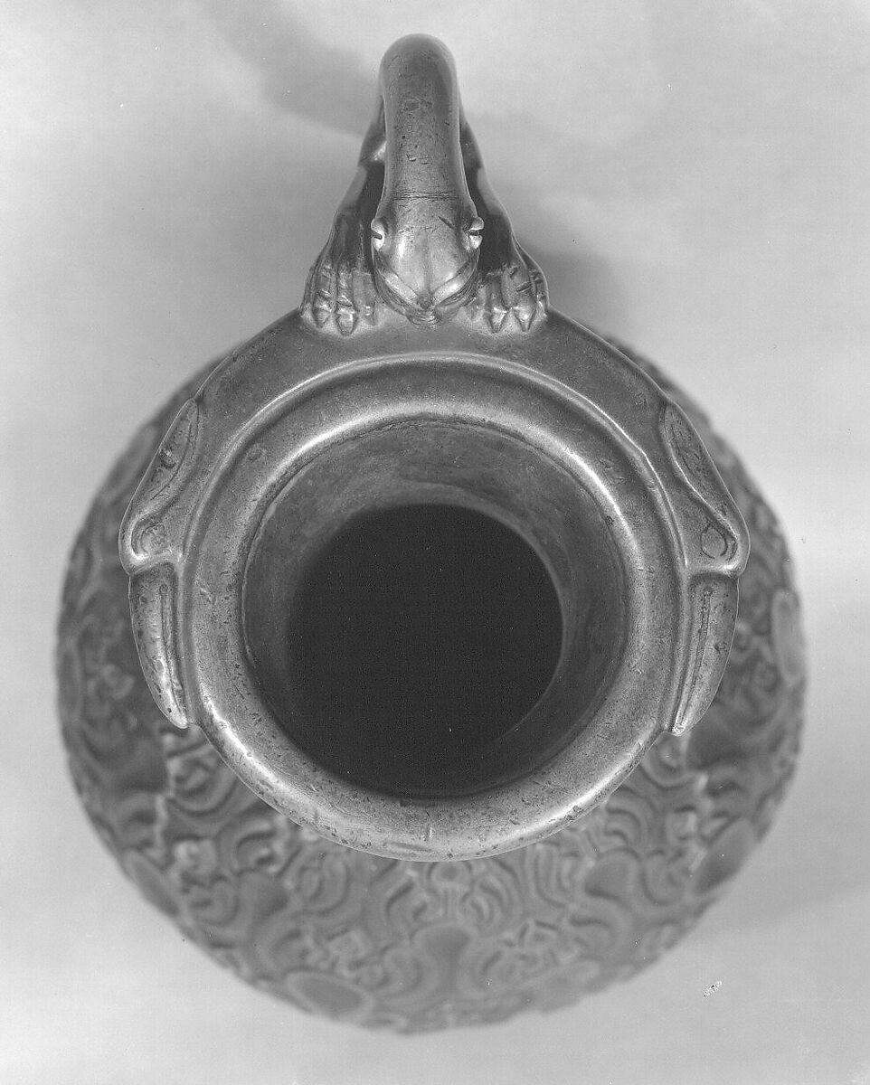 Ewer with a Feline-Shaped Handle, Bronze; cast, chased, and inlaid with copper