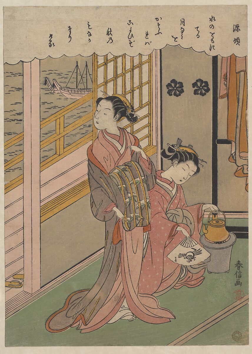 Waves on Moonlight, Suzuki Harunobu (Japanese, 1725–1770), Woodblock print; ink and color on paper, Japan 
