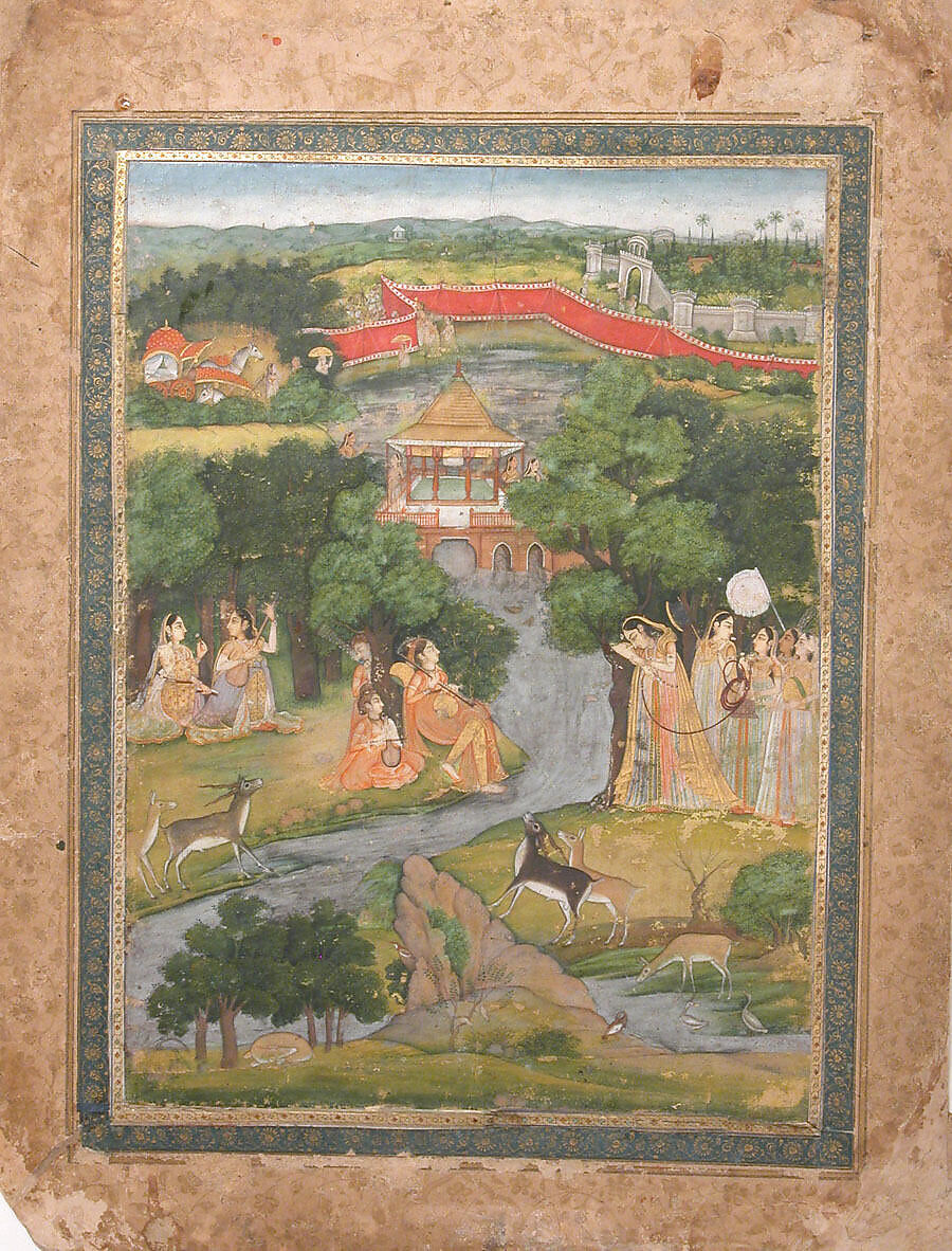 Princess Nurjahan and Attendants, Opaque watercolor on paper