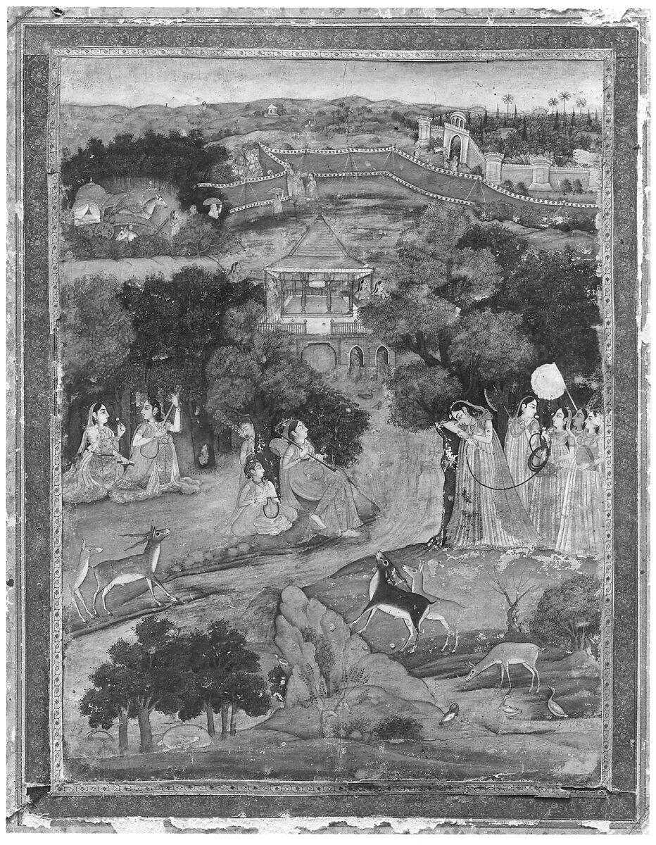 Princess Nurjahan and Attendants, Opaque watercolor on paper