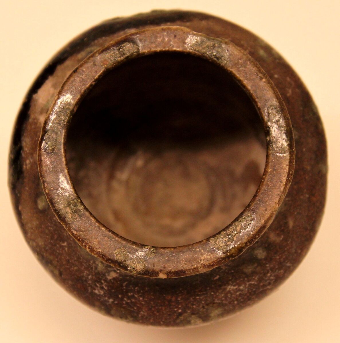 Jar, Earthenware; painted in white under green and brown glaze