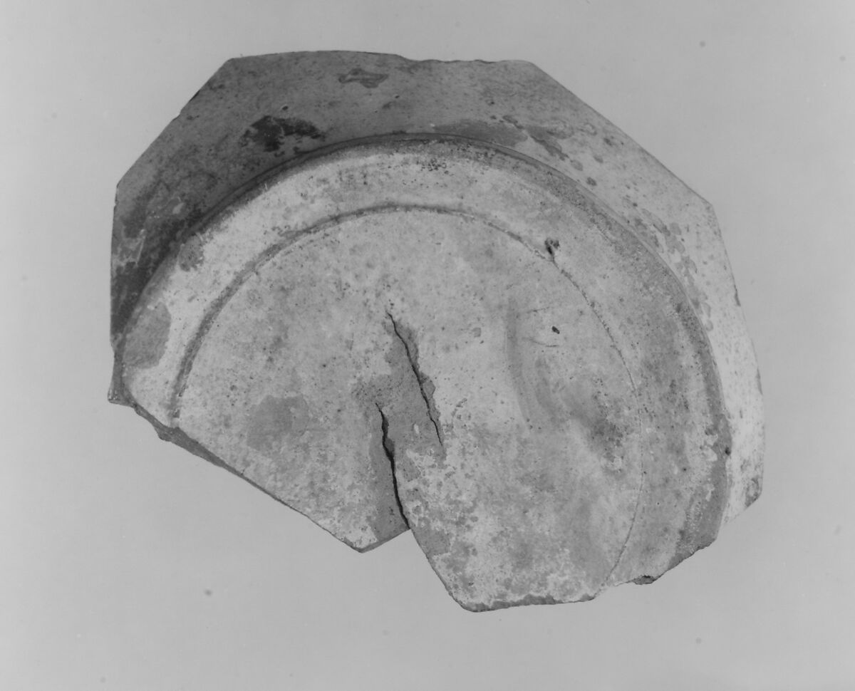 Fragment of a Bowl, Earthenware; white slip, black slip decoration, transparent glaze