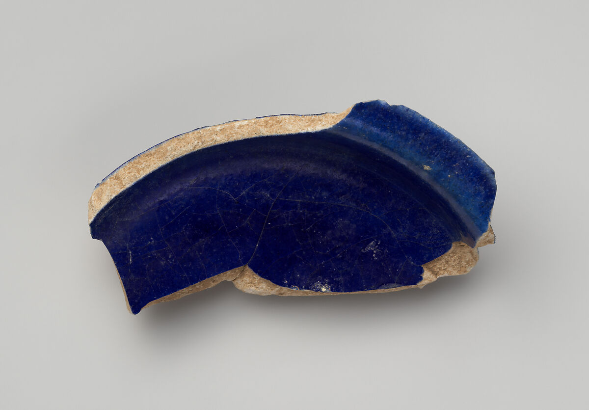 Fragment of a Bowl, Earthenware; light body under cobalt alkaline glaze 