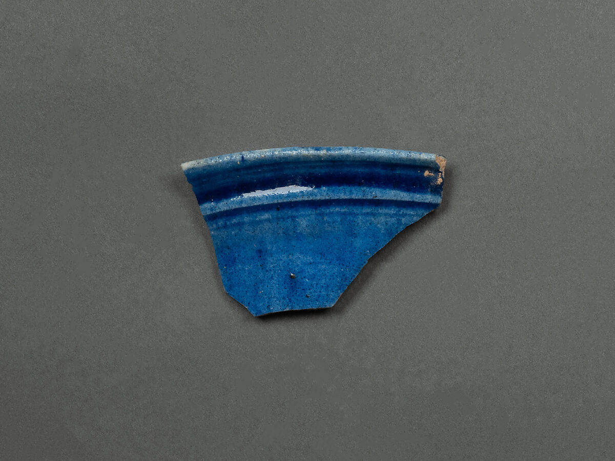 Fragment, Earthenware; white body under cobalt alkaline glaze 