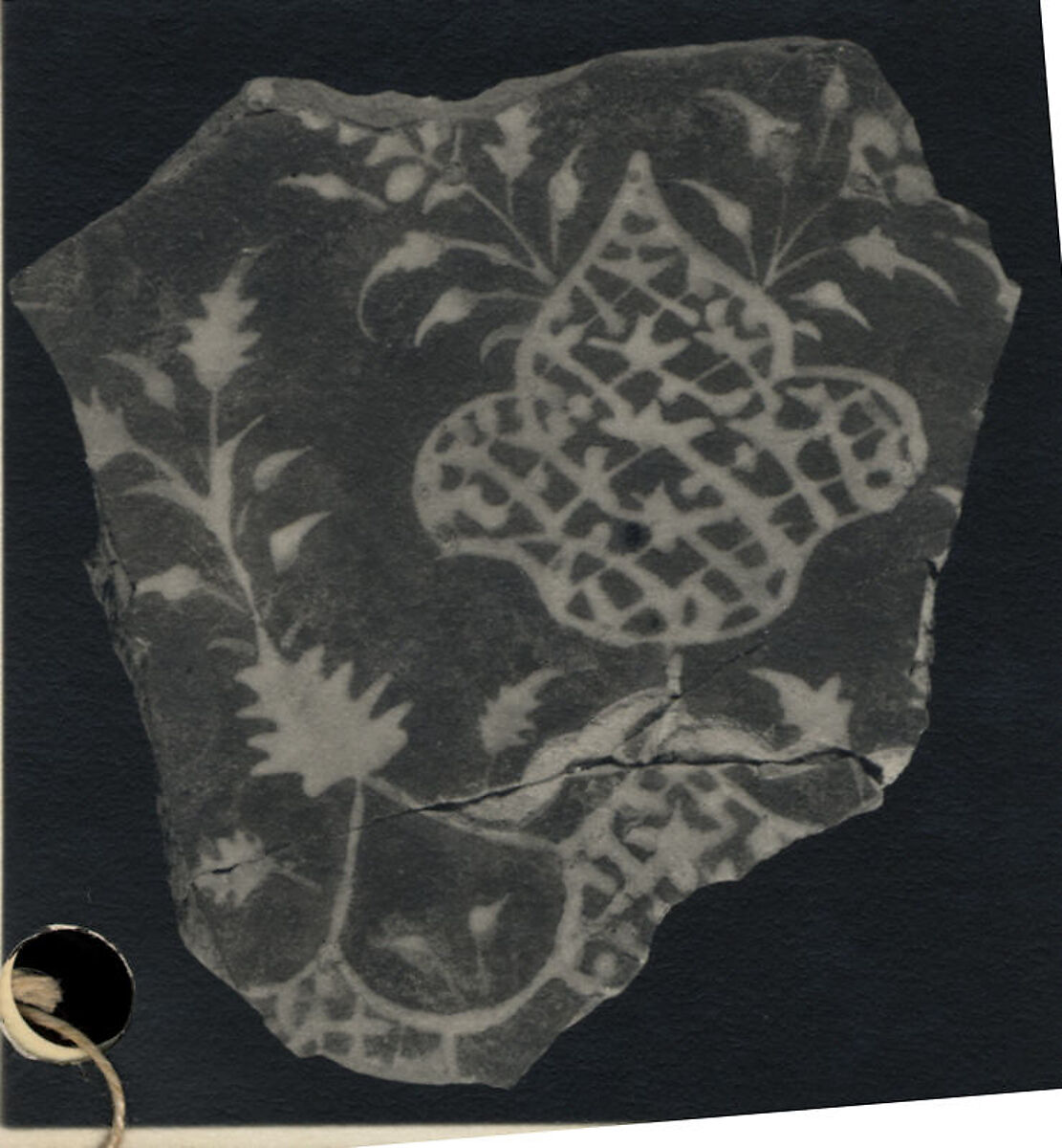 Fragment, Earthenware; white slip, under greyish celadon glaze 