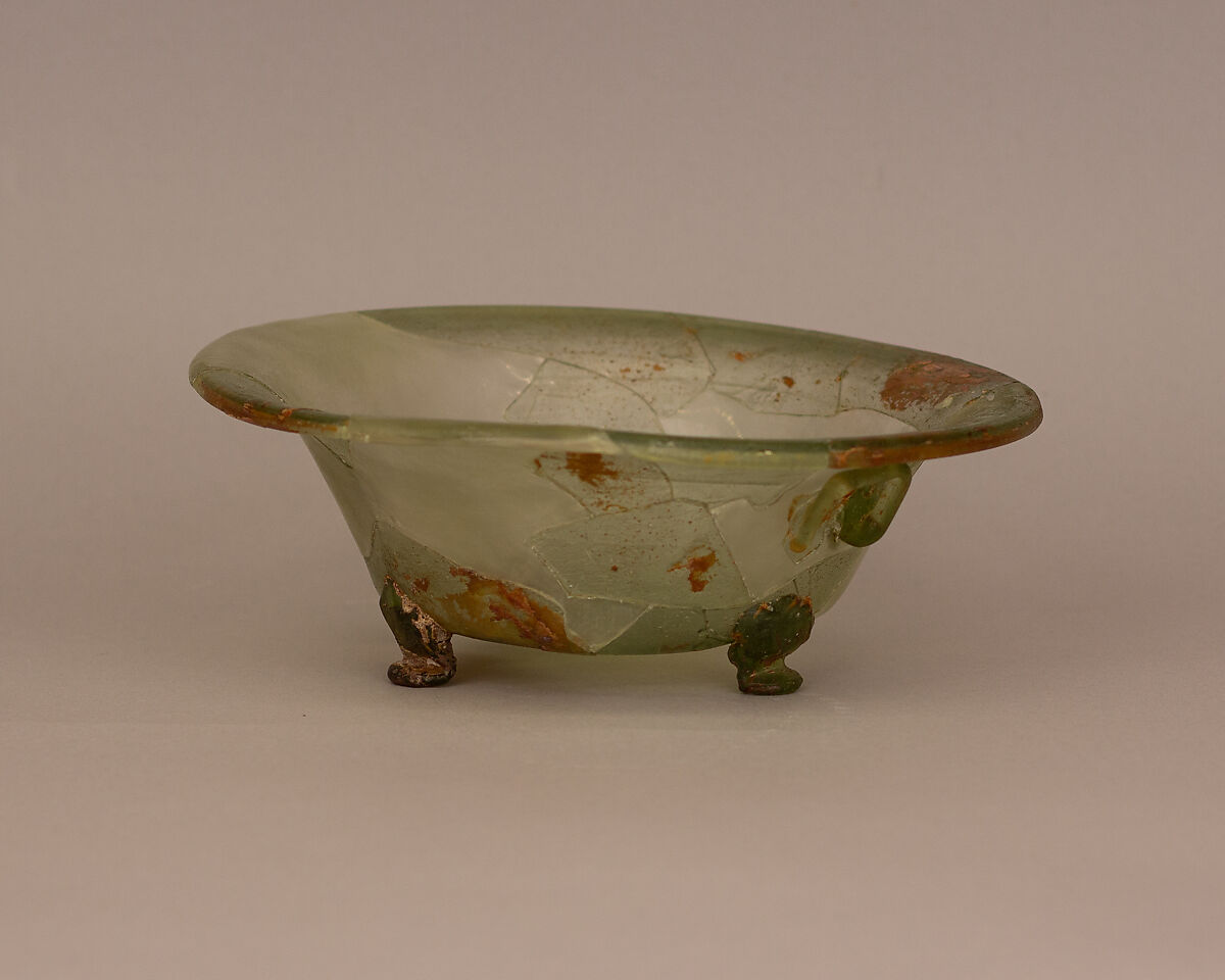 Bowl, Glass, transparent green; applied decoration