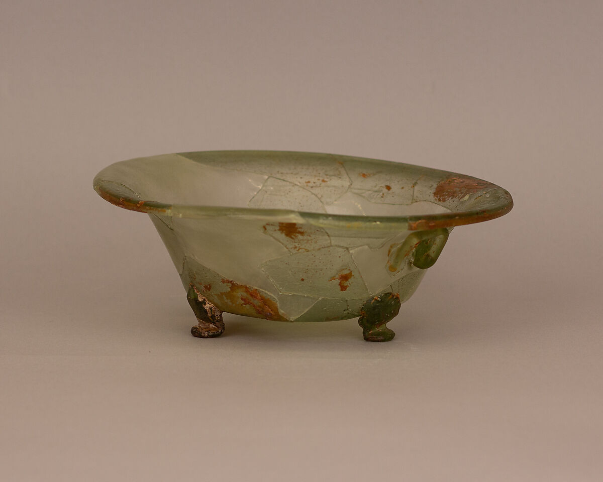 Bowl, Glass, transparent green; applied decoration 