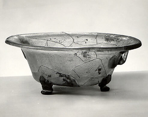 Bowl, Glass, transparent green; applied decoration