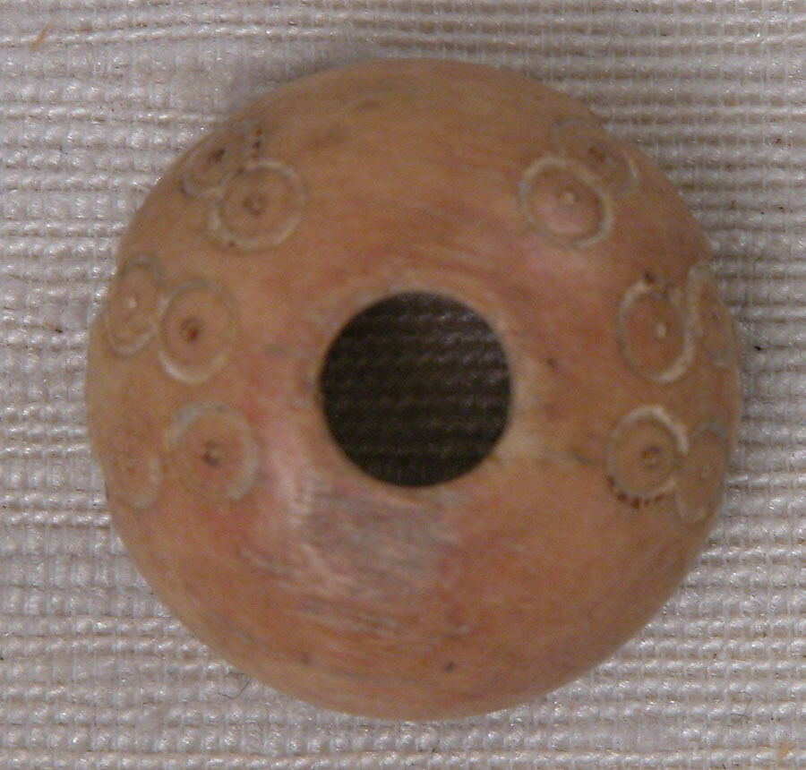 Button or Bead, Bone; incised and inlaid with paint