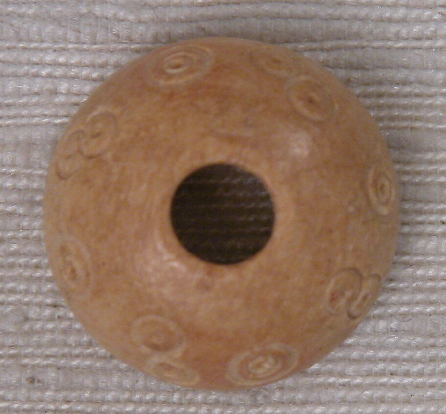 Button or Bead, Bone; incised and inlaid with paint