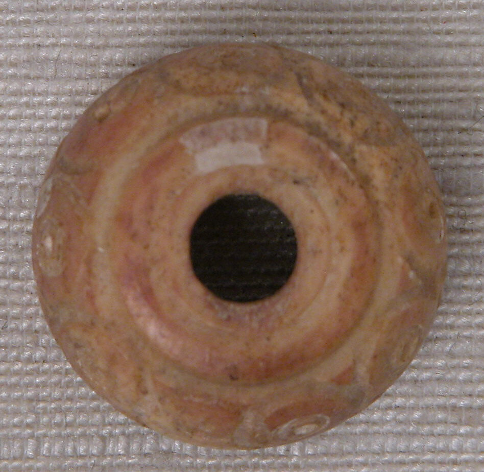 Button or Bead, Bone; incised and inlaid with paint