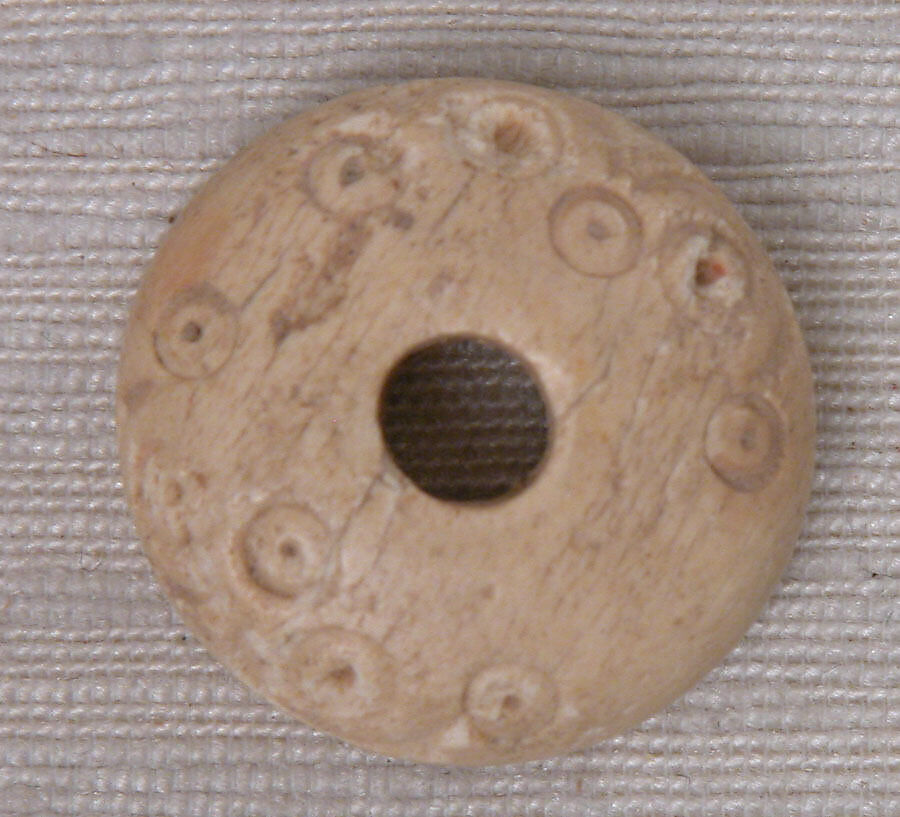 Button or Bead, Bone; incised and inlaid with paint