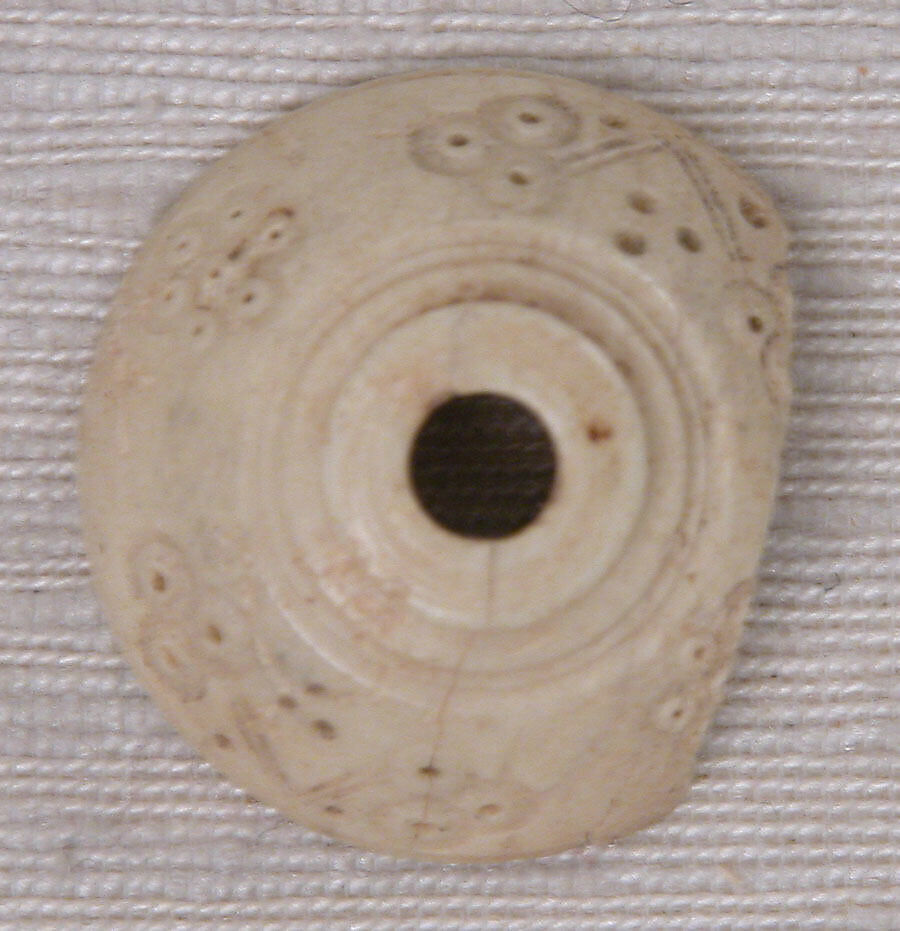 Button or Bead, Bone; incised and inlaid with paint