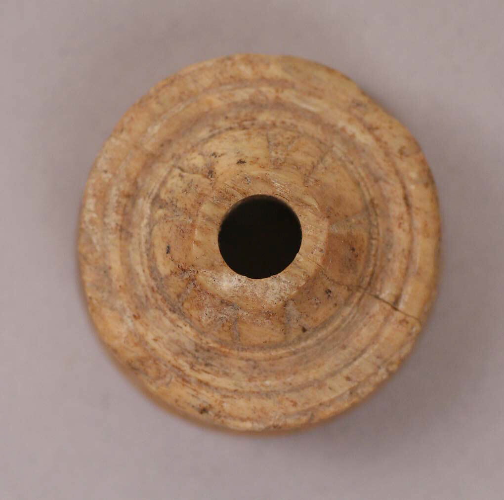 Button or Bead, Bone; incised and inlaid with paint