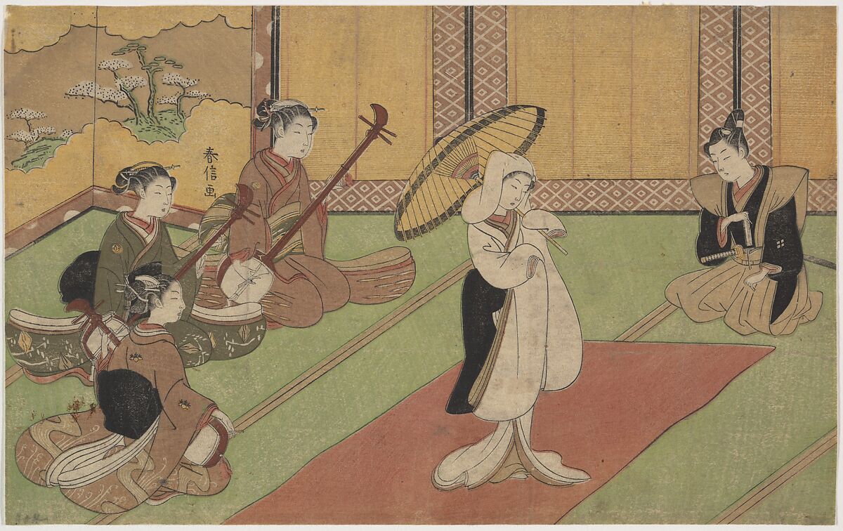 Woman Dancer in Daimyo's Palace, Suzuki Harunobu (Japanese, 1725–1770), Woodblock print; ink and color on paper, Japan 