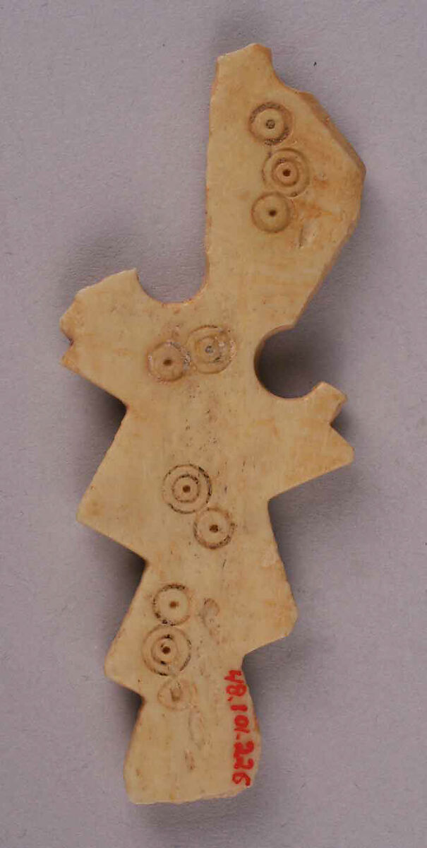 Handle or Ornament, Bone; carved, incised, and inlaid with paint